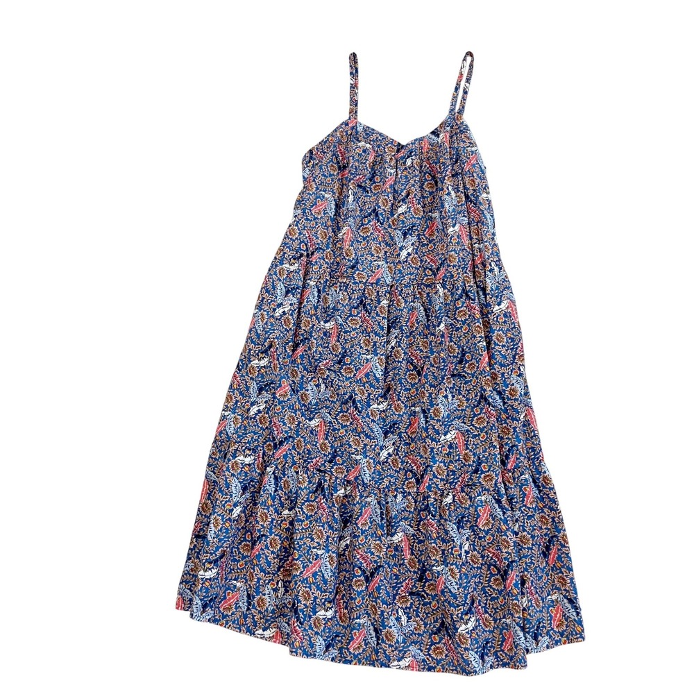 NEW Knox Rose Blue Floral Feather Print Tiered Cami Maxi Dress Boho Cottage XXL